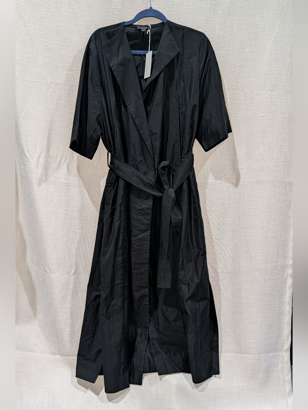 COS Black Wrap Midi Dress with Waist Tie Size 14